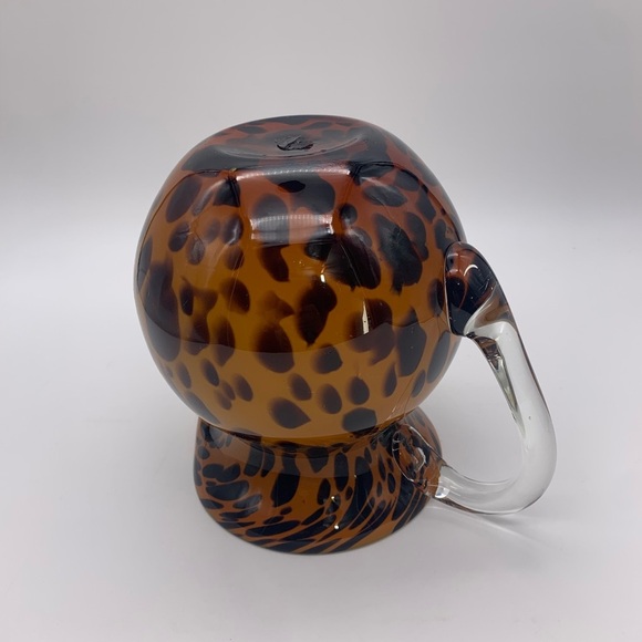 Gold & Spotted Black Hand Blown Glass Pitcher With Crystal Handle 7” - Picture 9 of 16